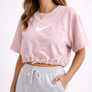 Nike Pullover Cropped Sweatshirt Athleisure Swoosh Gym Yoga Pink White Womens XL